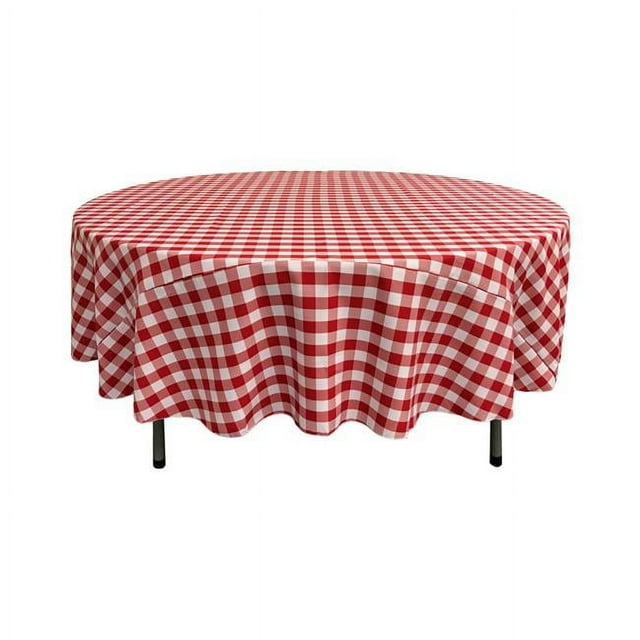 LA Linen TCcheck72R-RedK98 Nappe en Polyester à Carreaux Vichy 72 Pieds' Ronde Blanche et Rouge