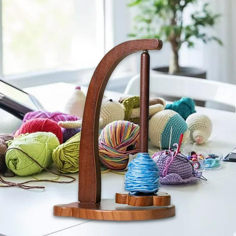 Homyl Crochet Yarn Holder Rotating Yarn Storage Organizer for Arts Crafts Knitting Dark Wood Size 17cmx27cm Brown