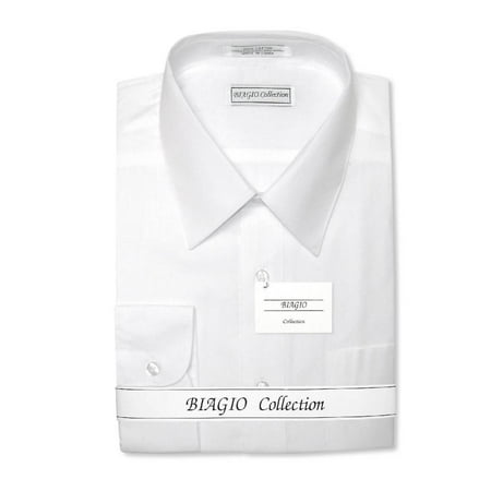 Biagio Men's 100% COTTON Solid WHITE Color Dress Shirt w/ Convertible (Best Way To Store Dress Shirts)