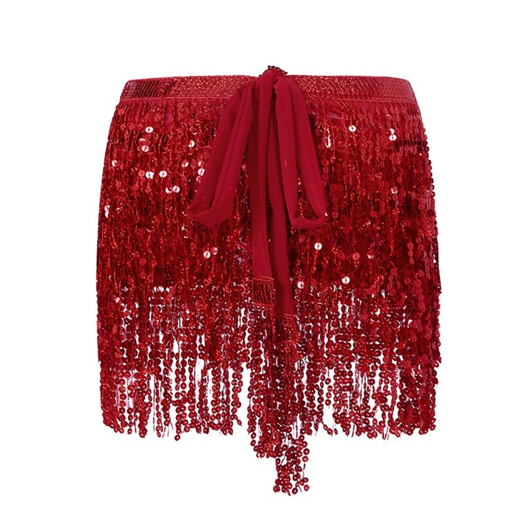 Women's Sequins Fringe Dance Skirts Belly Dance Fringe - Temu