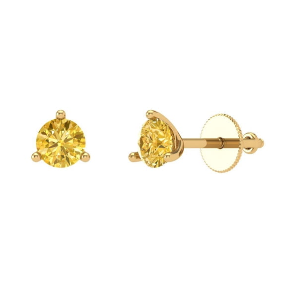1 ct Screw-Back Stud Earrings for Women | 5mm Round Cut Natural Citrine | 18K Yellow Gold
