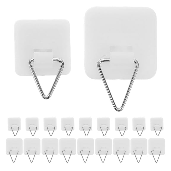 Hemobllo 20Pcs Adhesive Picture Hanger White Plastic Sticky Hooks Strong Hold No Drill Wall Hanging for Frames Plates