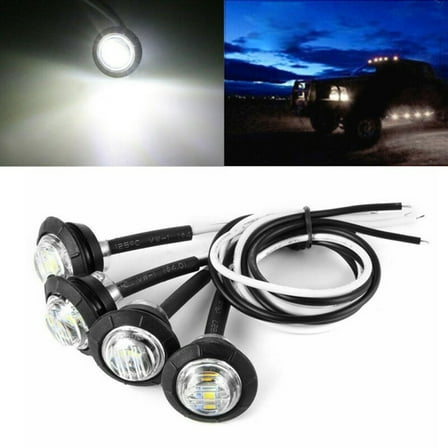4*White Round LED Button Side Marker Lights for Car Truck Trailer 12V