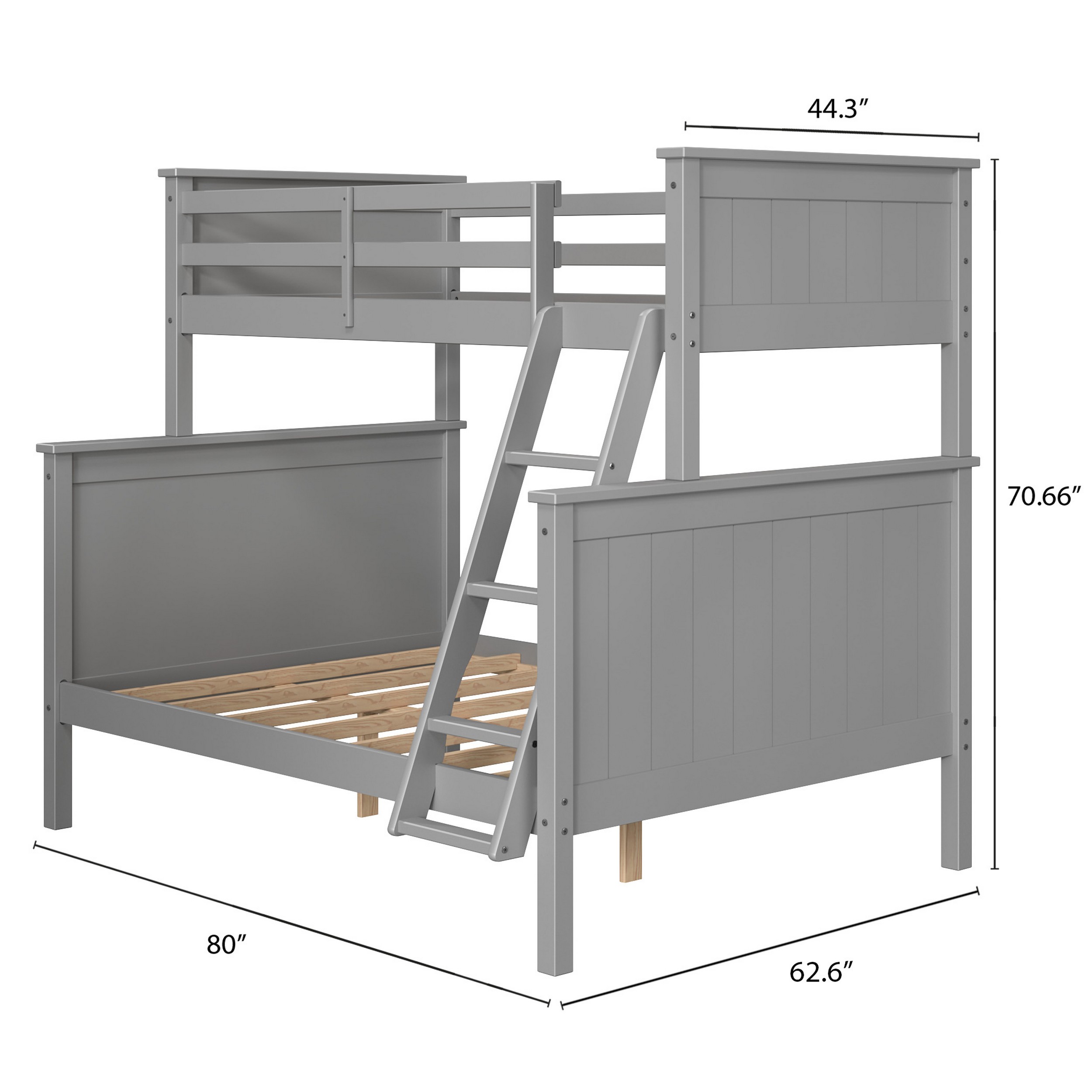 Linon Brigitte Kids Wood Twin over Full Convertible Bunk Bed with Built-in Ladder, Gray