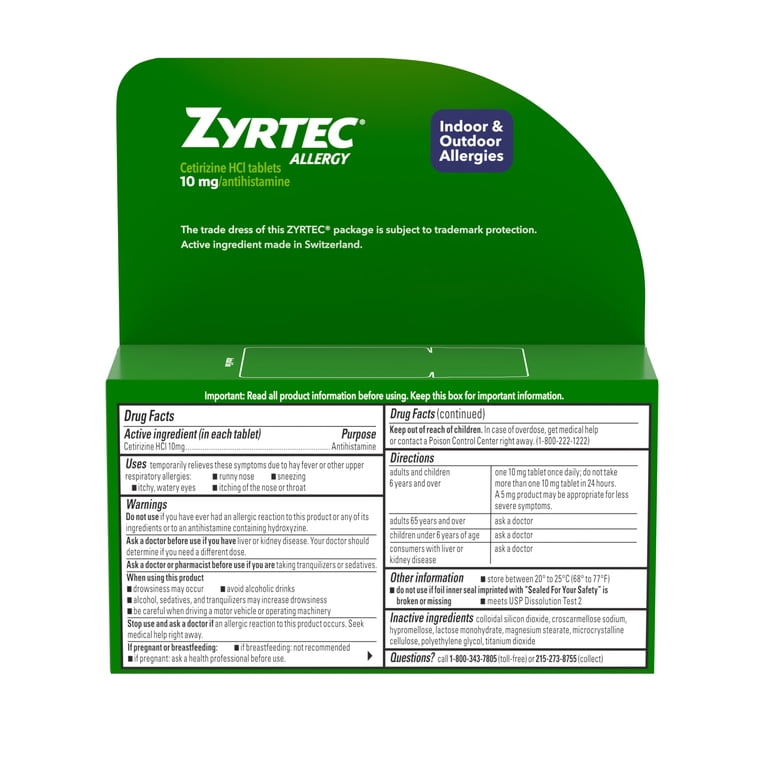 Zyrtec 24 Hour Allergy Medicine Tablets, 10 mg Cetirizine HCl