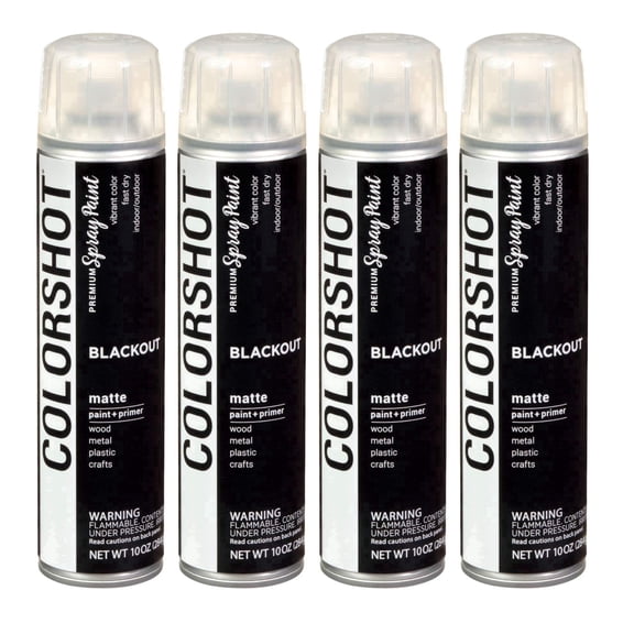 COLORSHOT Spray Paint, Matte Blackout (Black) 10 oz. 4 Pack, Fast-Drying Acrylic Paint, Indoor & Outdoor Use
