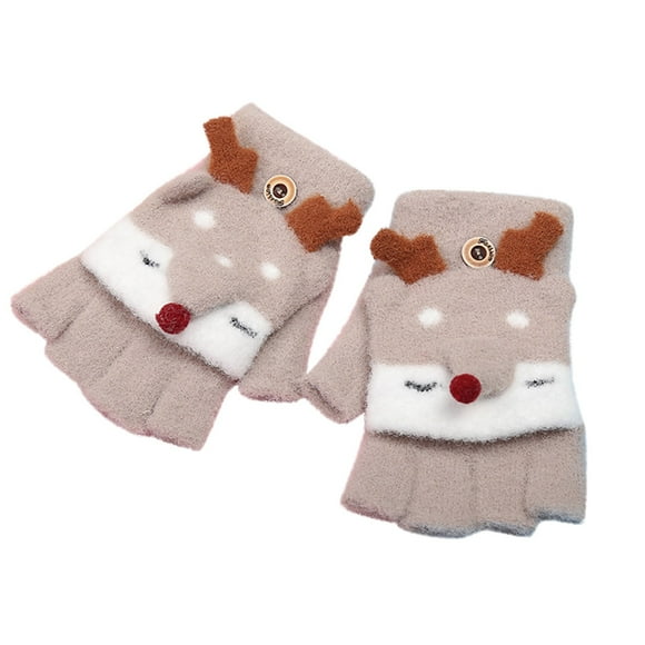 Baberdicy Gloves Winter Children Gloves Half Finger Flip Flip Writing Knit Little Warm Gloves Gloves for Cold Weather Khaki
