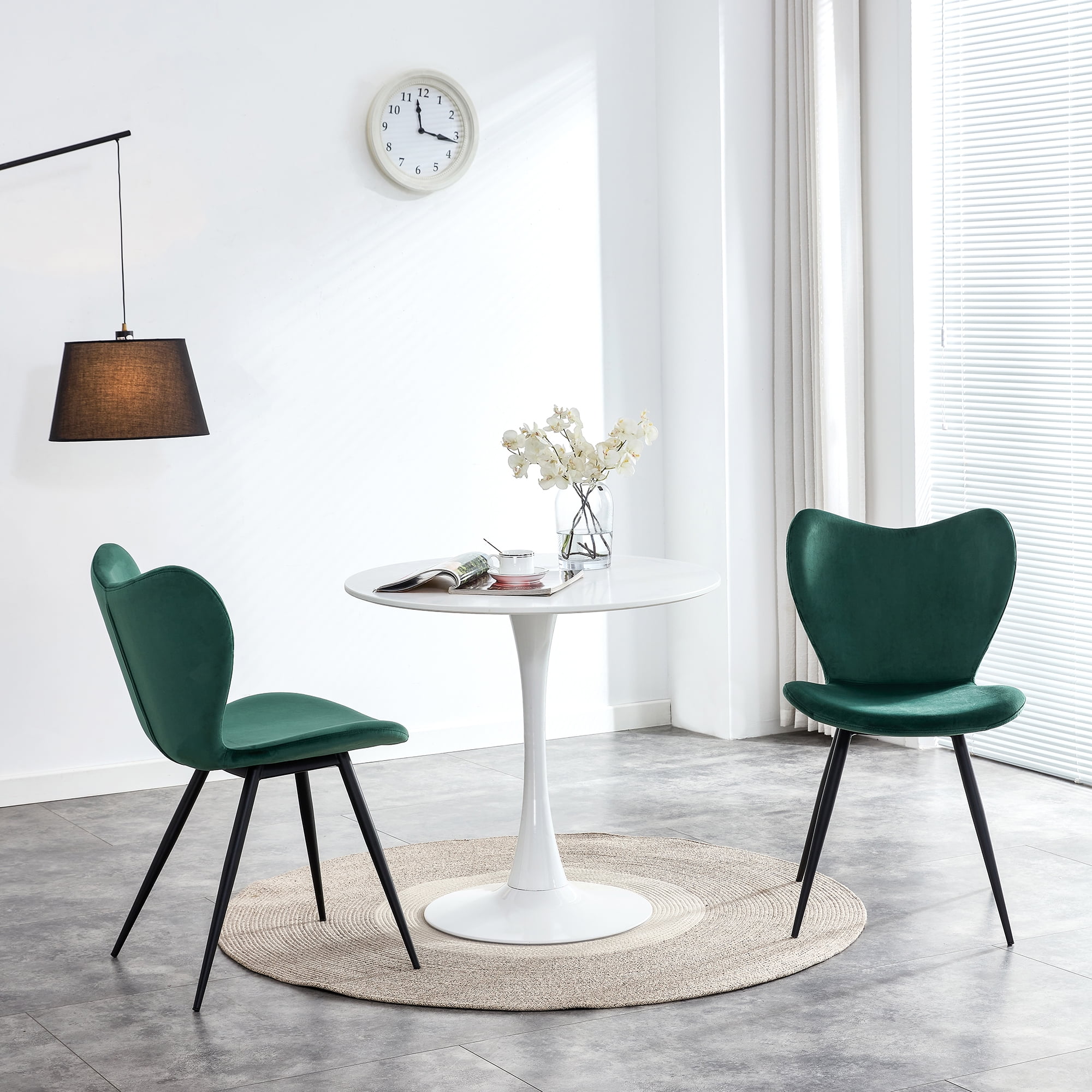 Resenkos Modern Velvet Dining Chairs Set of 2 with Metal Legs, Upholstered Side Chairs for Dining Room Kitchen, Dark Green