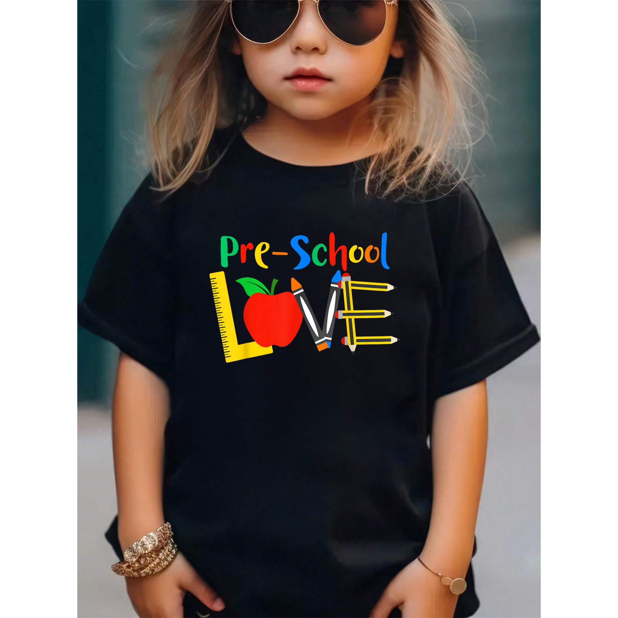 Pre-School Love Teacher Student Classroom Gift Tools Design for Men Women KidsCotton Soft Graphic Tee Breathable Playwear T-Shirt