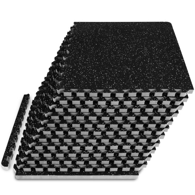 Colchoneta de ejercicios ProSourceFit con parte superior de goma, 48 pies cuadrados, gris