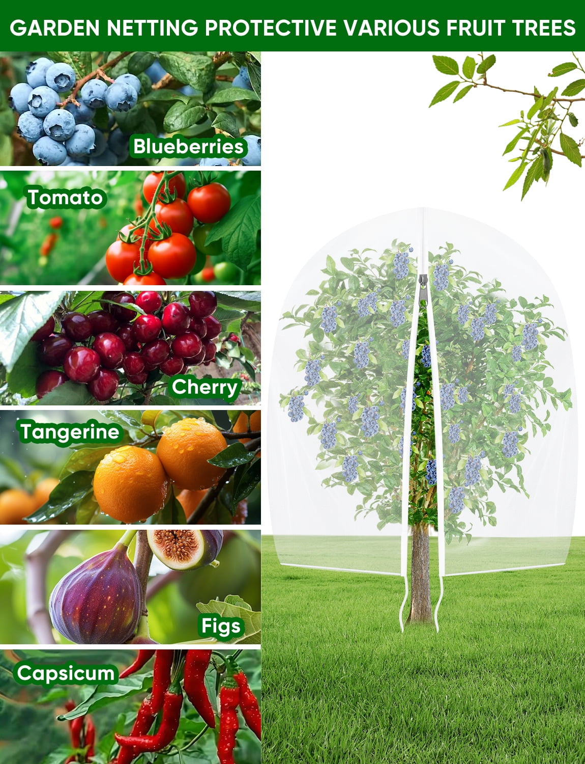 HNYTLCO Mesh Gardening Net for Blueberry Bushes, 4-Pack, 5x4ft Insect and Bird Barrier with Zipper and Drawstring
