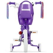 XJD 12 inch Kids Girls Bike for 3-12 Years Old Toddlers, Princess Children Bicycle with Training Wheels, Streamers, Basket, Doll Seat, Purple