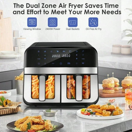 Enhanced Safety with Auto Shutoff Dual Basket Air Fryer - Digital Touchscreen, Smart Sync Finish, Hi-Fry, Auto Shutoff, 2 Independent 4.5L Nonstick Dishwasher-Safe