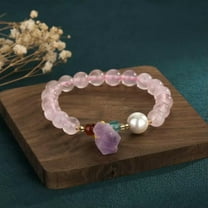 K-KED Jade Citrine Round Beads Charm Bracelet Healing Chain Dainty Pink Gemstone