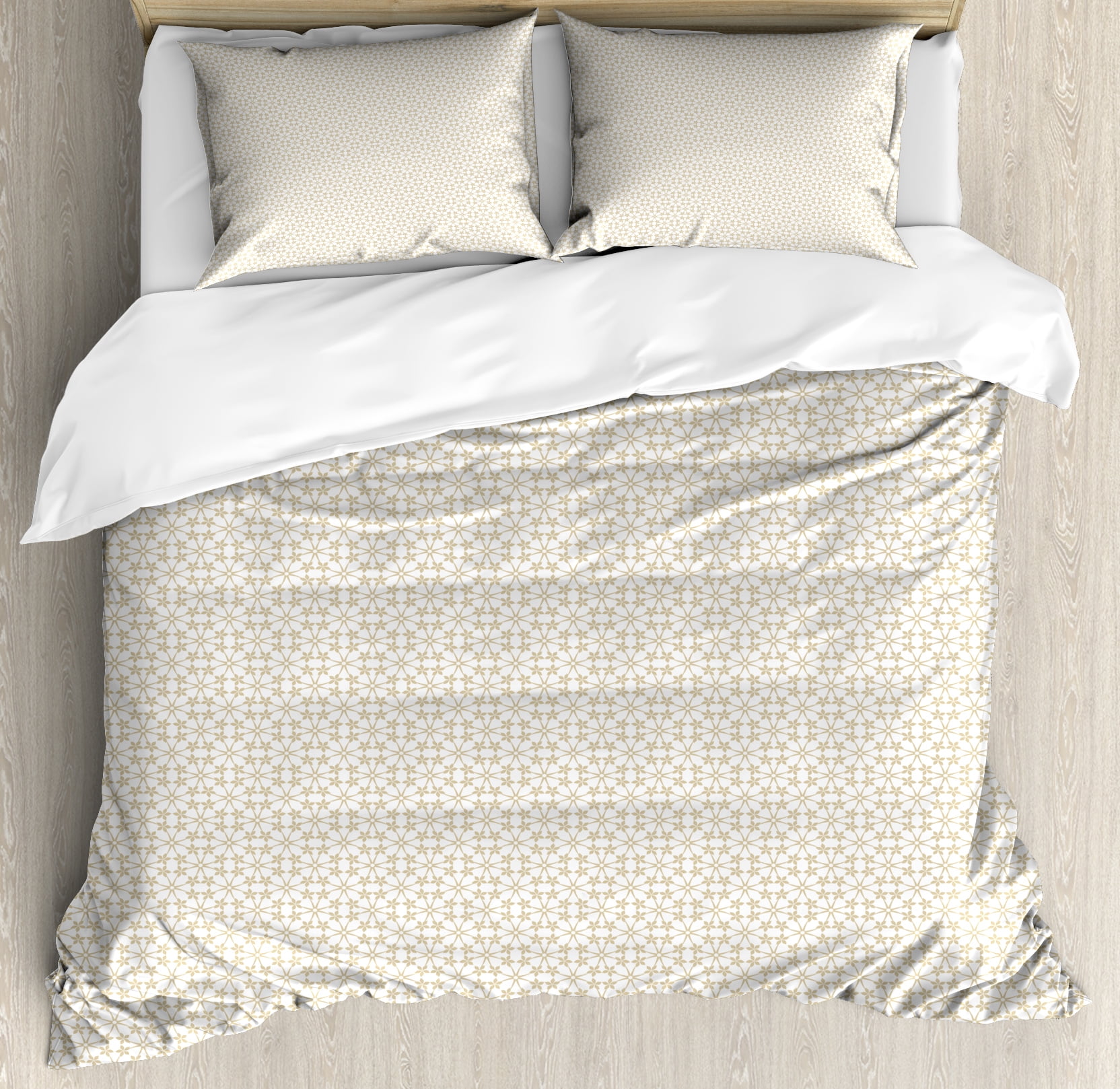Beige Duvet Cover Set Abstract Floral Pattern With Star Design