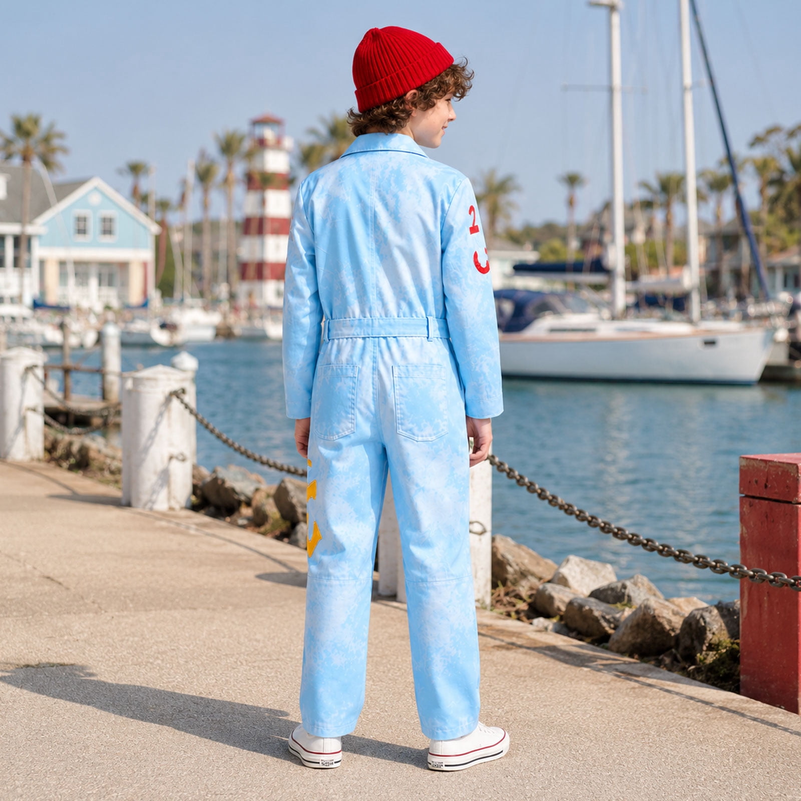 Descendant4 Maddox Hatter Costume,Rise Red Cosplay Tie Dye Jumpsuit Outfits,Movie Character Role Play Dress Up for Halloween Party,Size 110