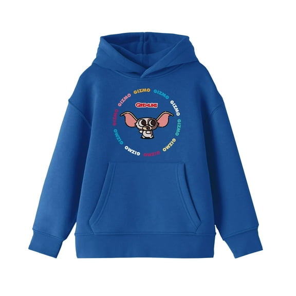 Gremlins Gizmo Fun Circular Text Boy's Royal Blue Hoodie-Medium