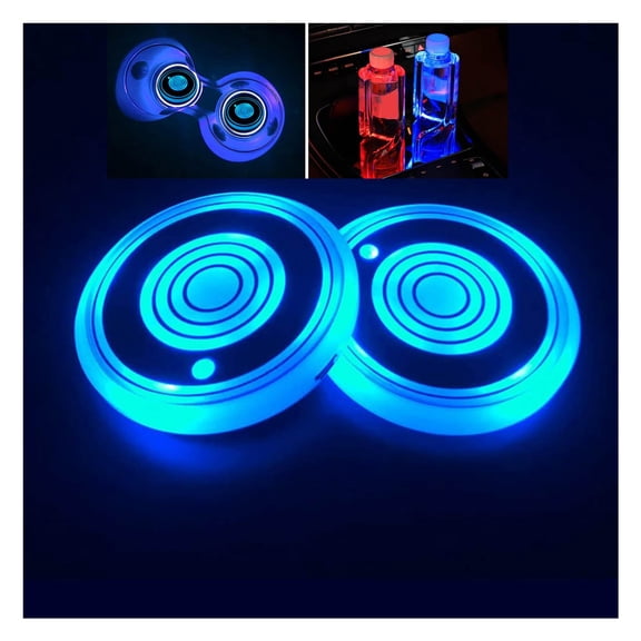 2PCS LED Car Cup Holder Lights, Car Coasters for Cup Holders 7 Colors Changing USB Charging Mat Waterproof Cup Pad, Car Gifts for Men & Women