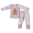 thumbnail image 3 of Conjunto de ropa de dormir para niños y niñas, ropa de dormir con bordado de pan de jengibre, pantalones de rayas rosas, pijamas para niños pequeños, venta al por mayor, 3 of 4