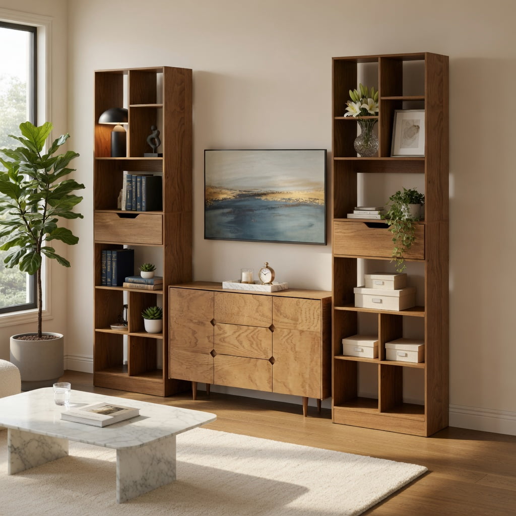 GVN 71inch Tall Freestanding Bookcase 10-Cube Storage Organizer with Drawer Multi-Use Open Shelves for Home Office Study Living Room Books Decor Display, Natural