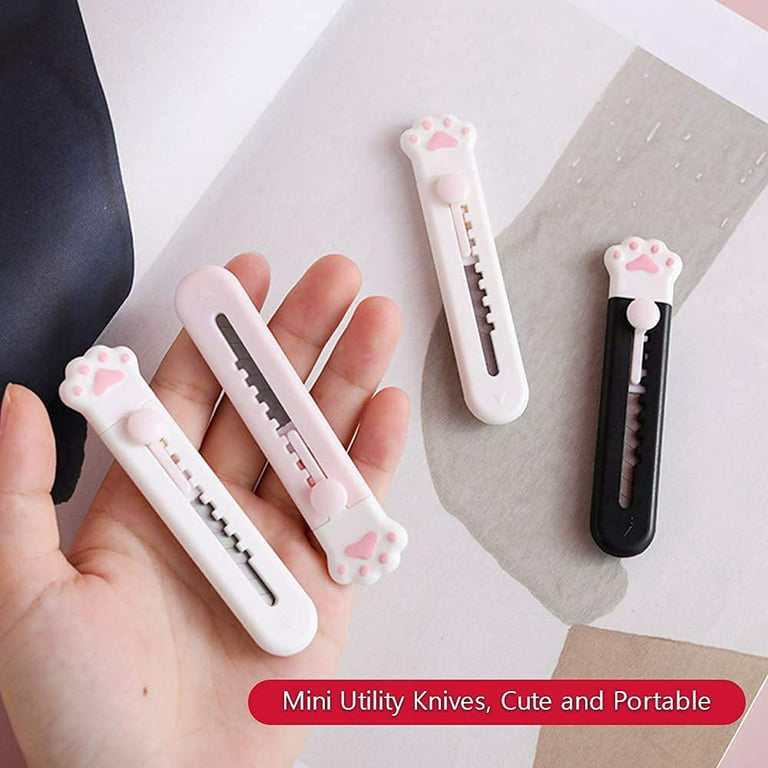 Utility Knife Box Cutter Cartoon Cat Lovely Paw Pointed Cute Retractable Cutter Mini Letter Opener for Carving Cartons Cardboard Home Handcraft Office