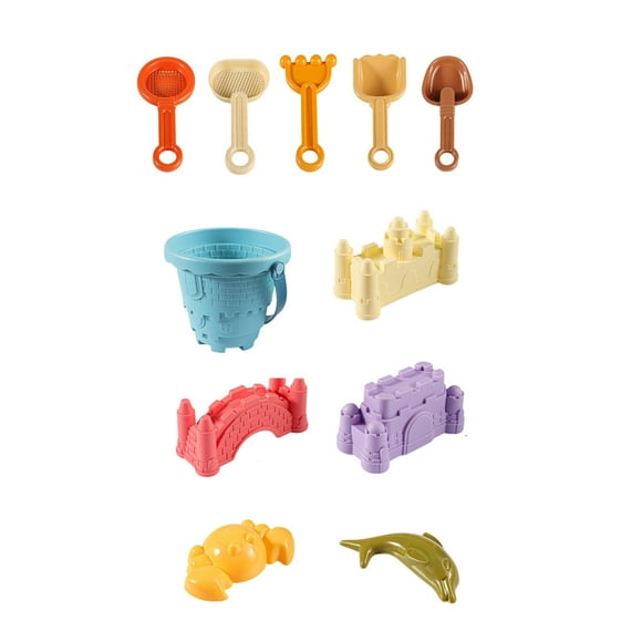 Kids Beach Toys Set 11-Piece Sand Play Kit with 3x Castle, 2x Colander, 3x Shovel, 1x Bucket, 1x Crab Mold, 1x Whale Mold