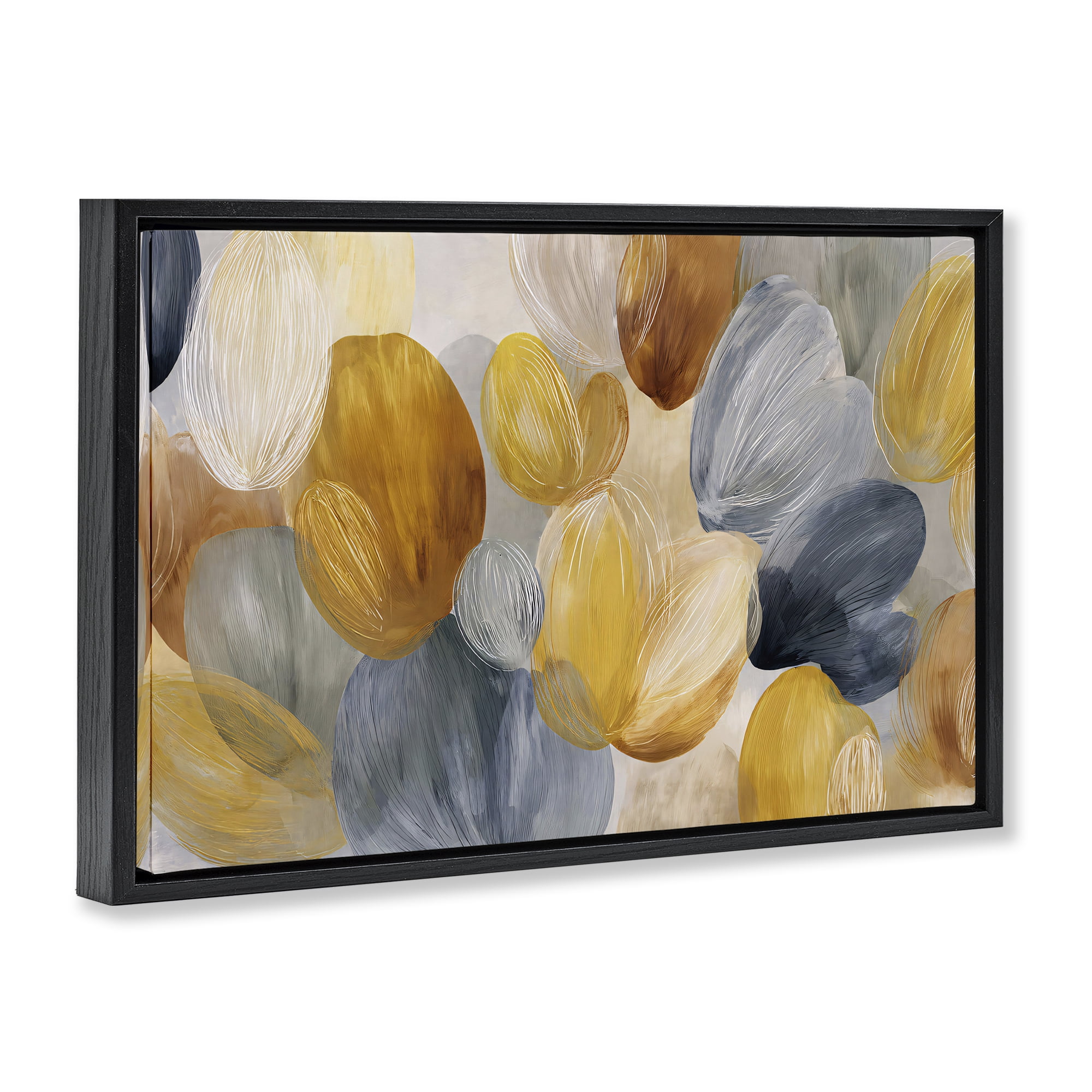 Stupell Industries Warm Oblong Layered Shapes Black Framed Floater Canvas Wall Art, design by Jacky Ngan