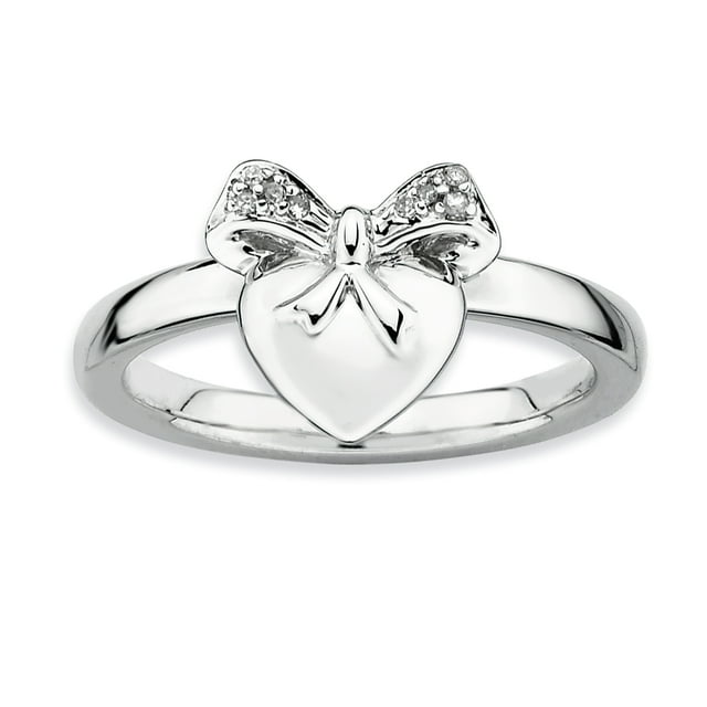 925 Sterling Silver Heart Bow Diamond Stackable Ring Love Fancy