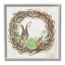Stupell Industries Spring Easter Wreath Animals & Insects Painting Gray Framed Art Print Wall Art, 17 x 17