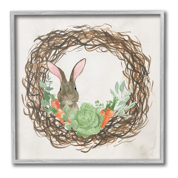 Stupell Industries Spring Easter Wreath Animals & Insects Painting Gray Framed Art Print Wall Art, 17 x 17