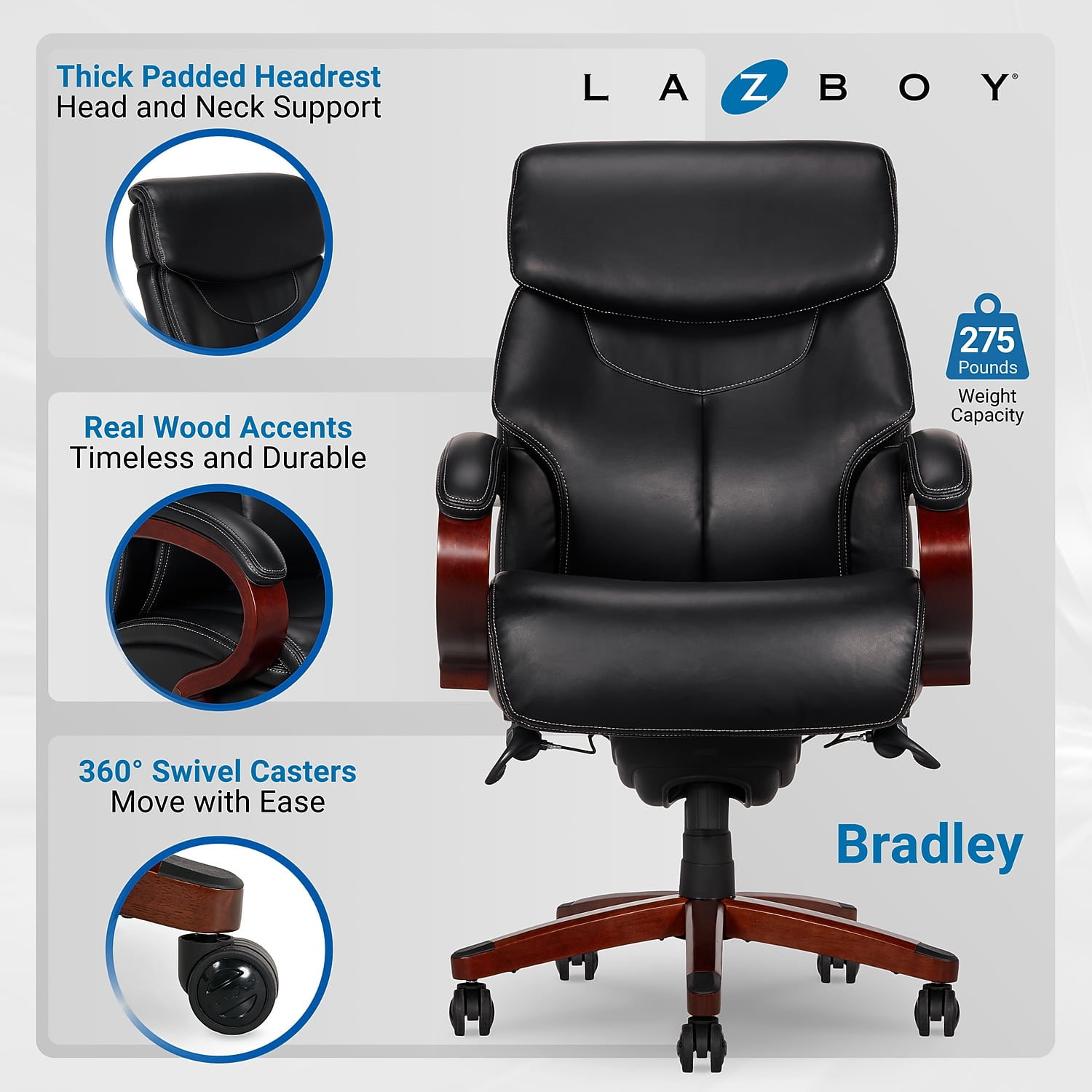 La-Z-Boy Bradley Ergonomic High Back Black Bonded Leather