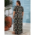 thumbnail image 7 of SHOWMALL Women's Plus Size Maxi Dress with Pockets, Valentine's Day Galentine's Self-Care Gift for Her, Black Ditsy Florals 3X Side Slit Short Sleeve Long Dress, 7 of 7