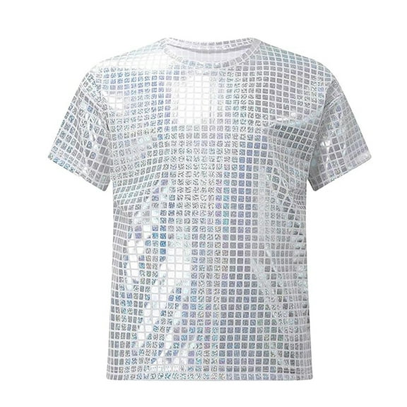 MEZZALL Boys Graphic T-Shirt Tshirts Square Sequins Plaid Shiny Short Sleeve O-Neck Tops For Casual Outdoor Sports Performance Tee Toddler Tshirts Birthday / 12-13 Years