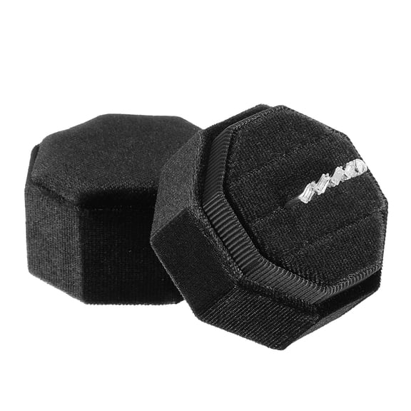 Uxcell Velvet Ring Box, 3 Slot Octagon Wedding Ring Display Holder Box Jewelry Ring Gift Box Black
