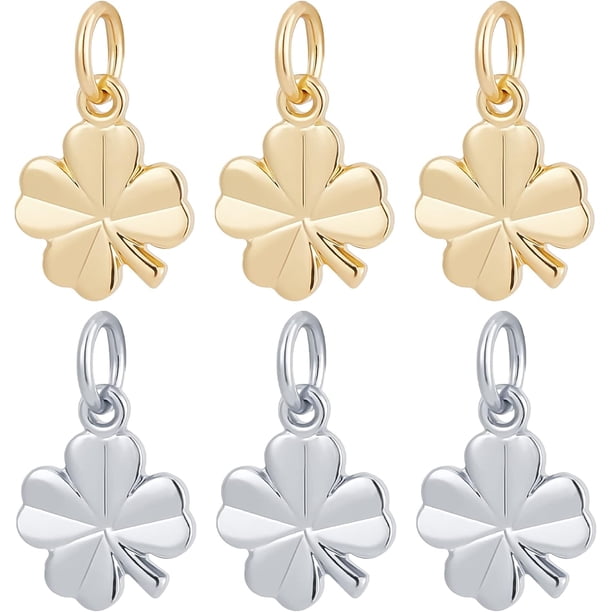 40 piezas de dijes de trébol de cuatro hojas de dos colores, chapados en oro de 18 quilates y platino, para el Día de San Patricio, para la buena suerte, para hacer joyas.