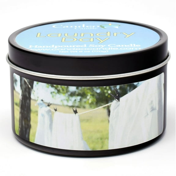 Candeo Candle, Laundry Day, Scented Soy Candle, 6oz Travel Tin