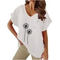 thumbnail image 2 of pimelu Womens Tops Summer Tops for Women Loose Breathable Comfy Cotton Linen Tees Summer Casual Dandelion Print Shirt Girls V-Neck Short Sleeve Shirts, 2 of 4