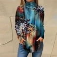 thumbnail image 2 of Maternity Tops for Women Long Sleeve Turtleneck Shirts Fall Mock Neck Tunic Tops To Wear with Leggings Ethnic Floral Print Winter Blouses Plus Size Sweatshirts Trendy Loose Clothes Navy S, 2 of 5