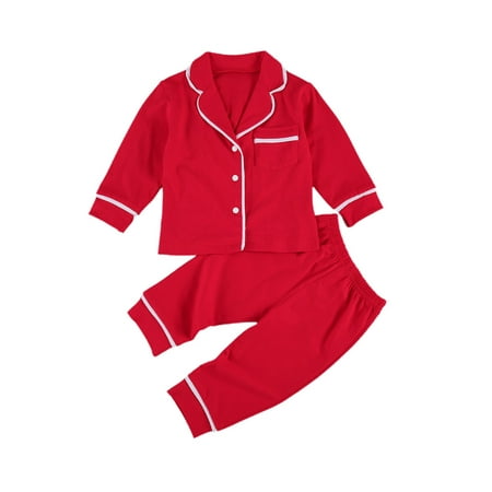 

ZIYIXIN Toddler Baby Boys Girls Button Down Pajamas Set Long Sleeve Sleep Shirt and Pants 2PCs Pjs Sleepwear Red 12-18 Months