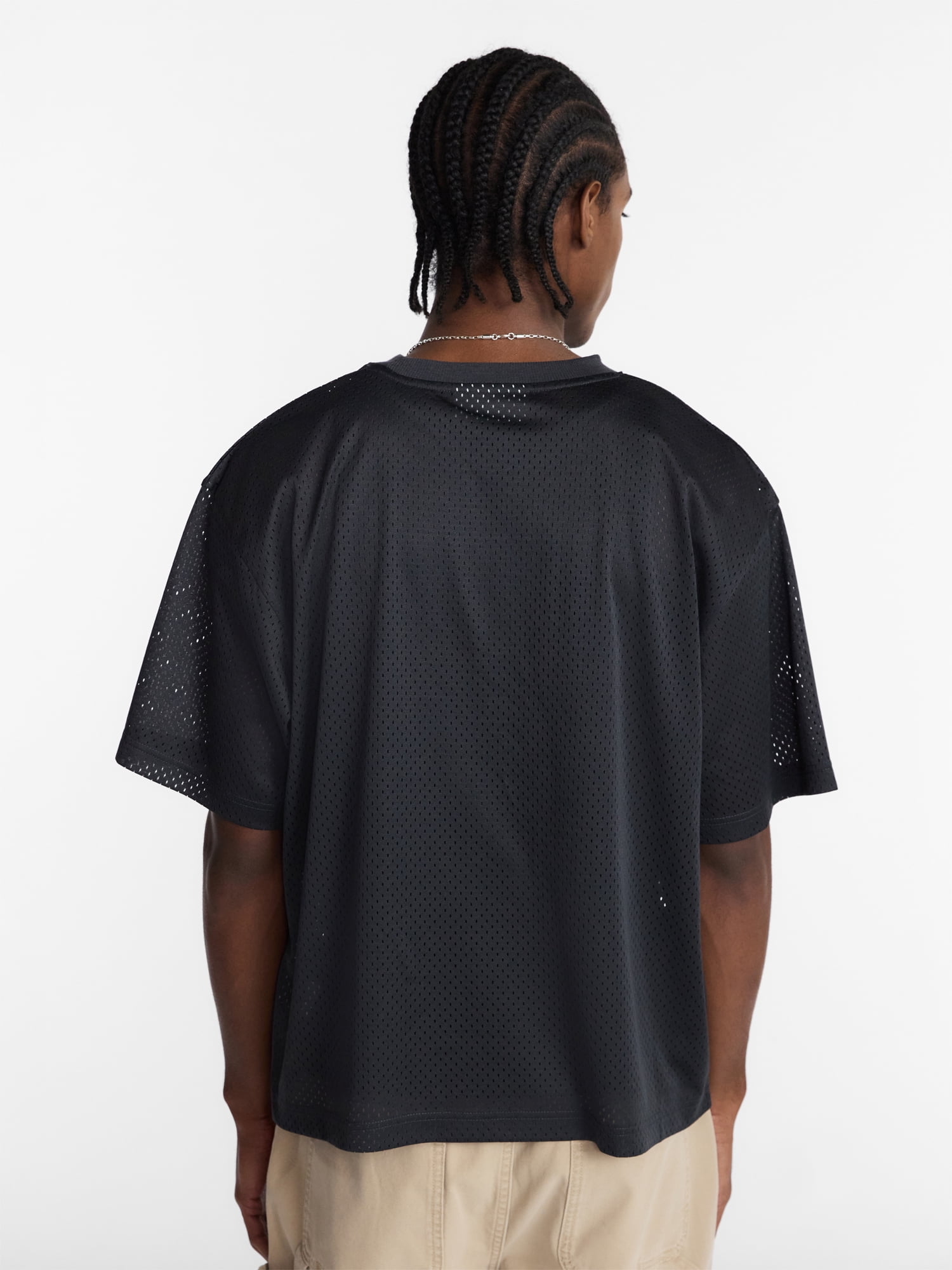 No Boundaries Graphic Boxy Fit Mesh Jersey Style Shirt, Men's XS