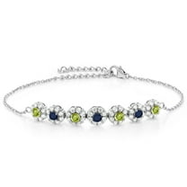 Gem Stone King 925 Sterling Silver Green Peridot Blue Sapphire and White Zirconia Tennis Bracelet for Women (1.58 Cttw, Gemstone August Birthstone, 7 inch with 2 inch Extender)