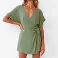 thumbnail image 2 of Fengqque Jumpers for Women with Clearance Overalls Casual Jumpsuits Plus Size Summer Solid Short Sleeve V-Neck Loose Short Playsuits Rompers Jumpsuit, 2 of 9