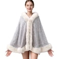 thumbnail image 2 of Fewfanhot Sequin Faux Fur Trim Cape Shawl, Open Front Warm Poncho Wrap for Women Evening Wedding Party Dresses, 2 of 6