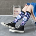 thumbnail image 5 of Xecao crystal Skull flower leaf print thigh-high socks, crafted for both men and women with a stretchy, high-opaque design perfect for daily wear, 5 of 6