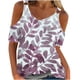 thumbnail image 1 of Camisas de Manga Corta para las Mujeres Blusa de Cuello Redondo de Impresión Casual, Top de Algodón de Imitación Ligero para el Hogar, el Uso Diario Y las Cuatro Estaciones, 1 of 4