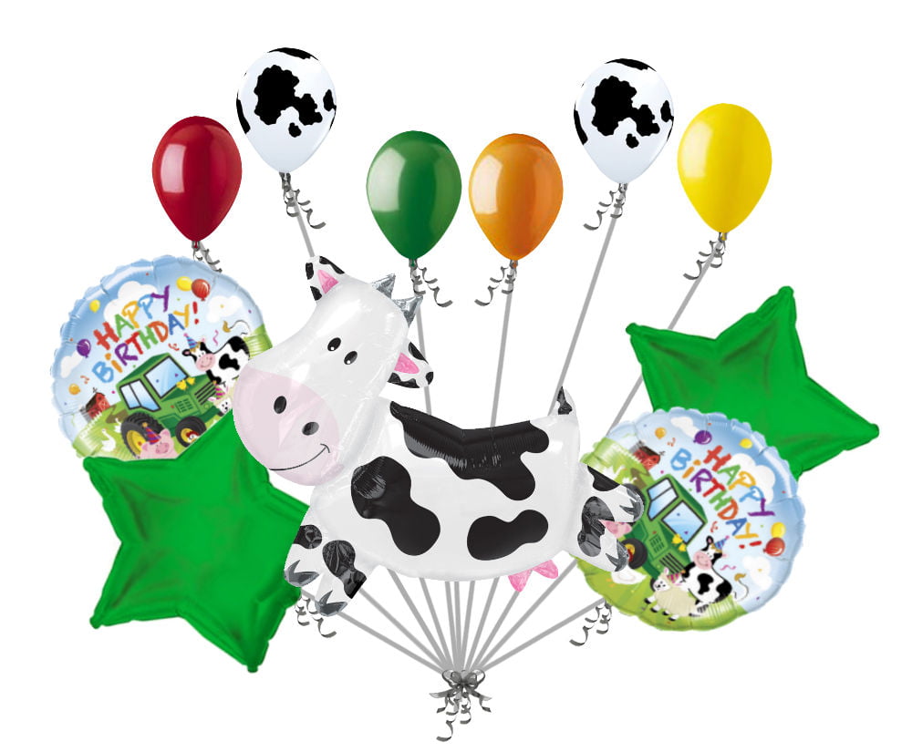 11 pc Content Cow Farm Animal Happy Birthday Balloon Bouquet Decoration Barn 