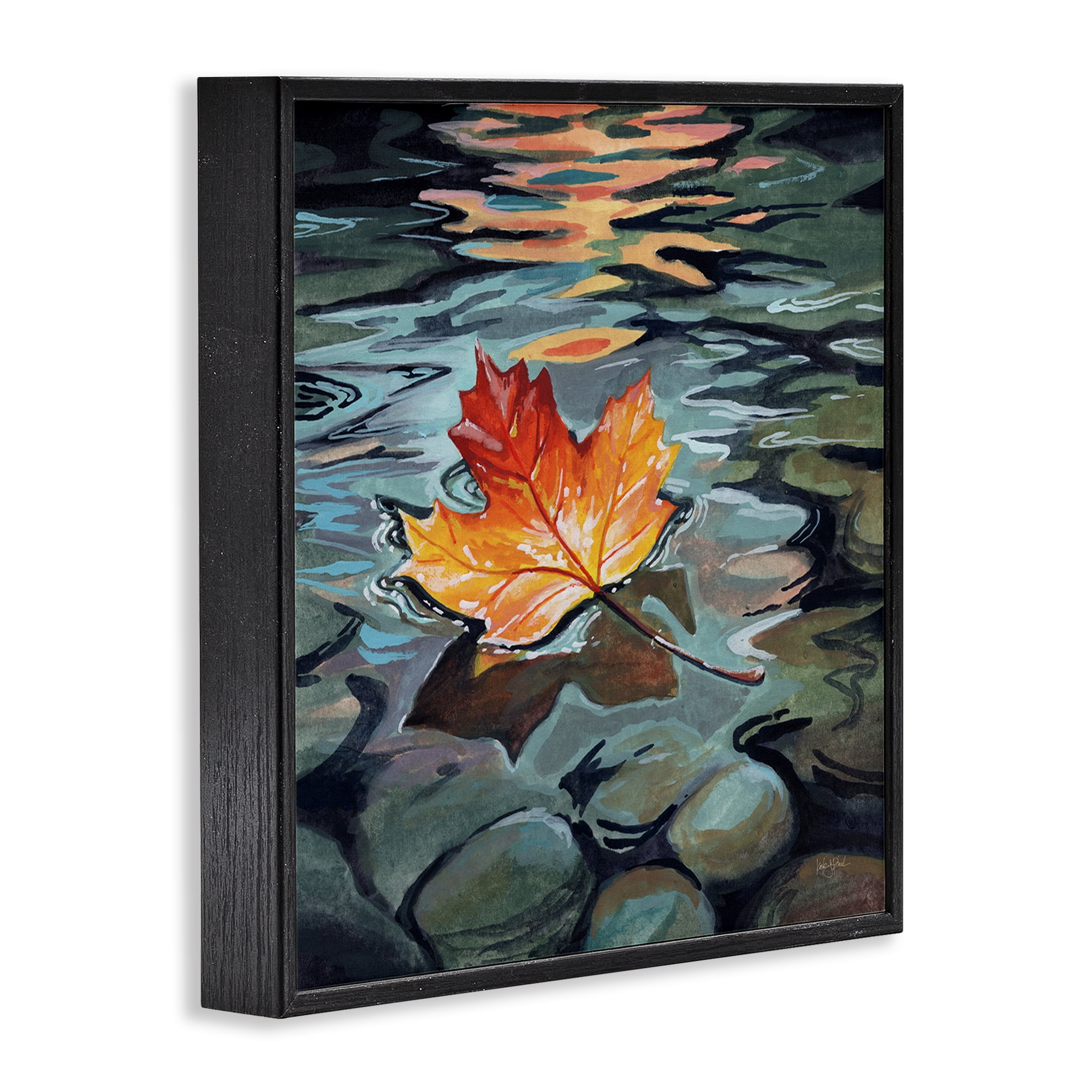 Stupell Industries Maple Leaf Floating in Stream Black Framed Giclee Art, design by Kate Jarvik Birch