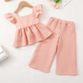 thumbnail image 5 of Zanarzt Cute Newborn Girl Outfits Toddler Girl Clothes Floral Summer Outfits Ruffle Sleeveless Tops with Wide Leg Pants Clothing Set Pink,5-6 Years, 5 of 5