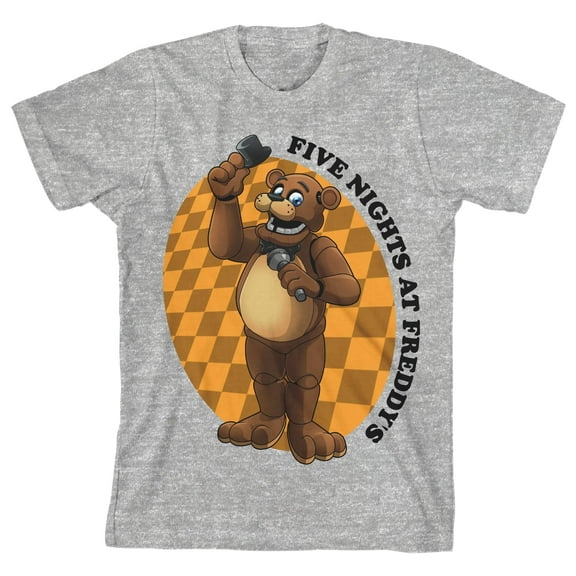 Five Nights at Freddy's Freddy Doffing His Hat Youth Athletic Heather Gray Tee-Small