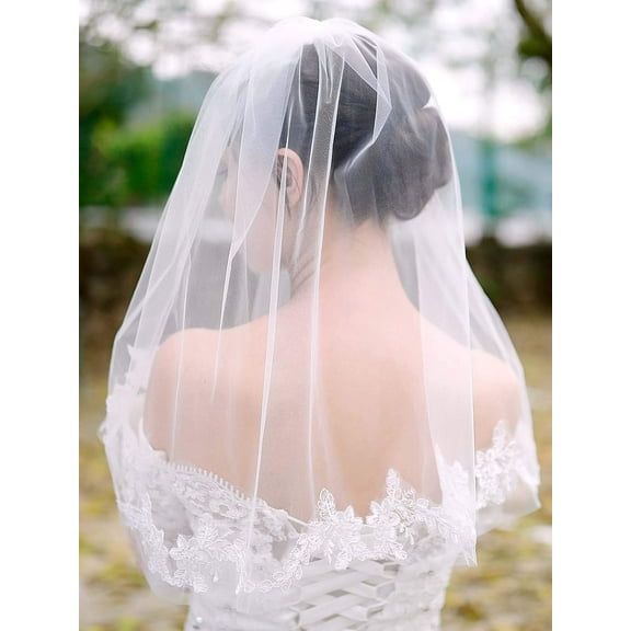 YooGuoGuo Bride Wedding Veil White Short Lace Bridal Veils Shoulder Length Veil with Comb for Women and Girls